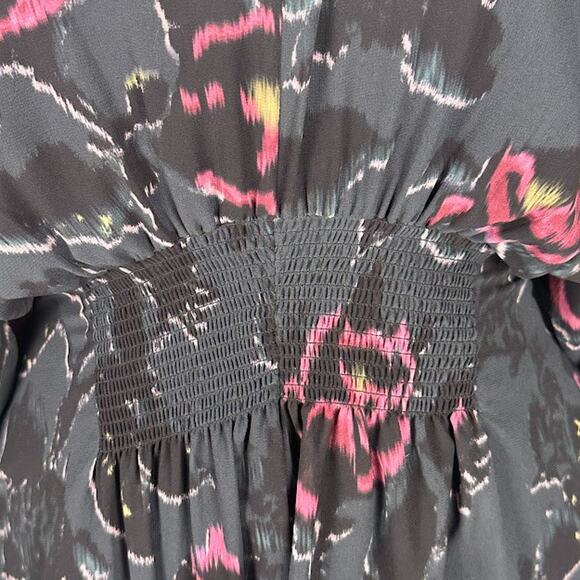 Allsaints Dress Womens Medium Black Floral Long Sleeve V Neck Whimsigoth Mini - Picture 5 of 16